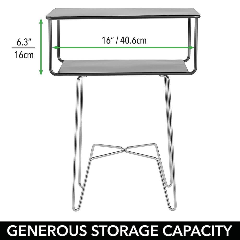 mDesign Modern Industrial Side Table with Storage Shelf, Graphite/Chrome