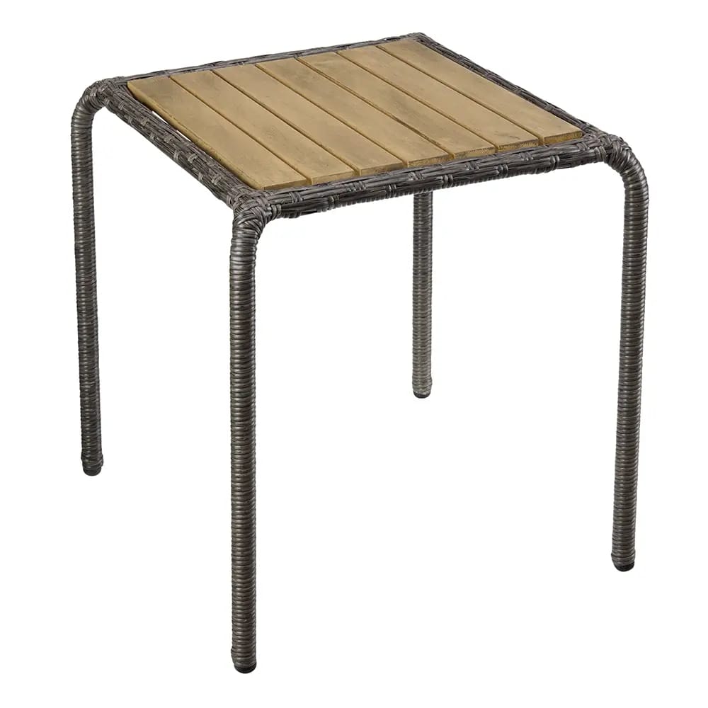 Outdoor Living Resin Wicker SIde Table with Acacia Wood Top