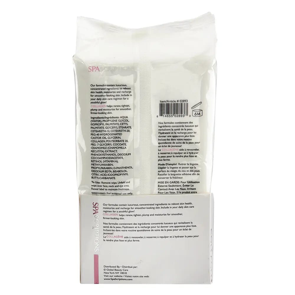 SpaScriptions Collagen Makeup Cleansing Wipes, 60 Count