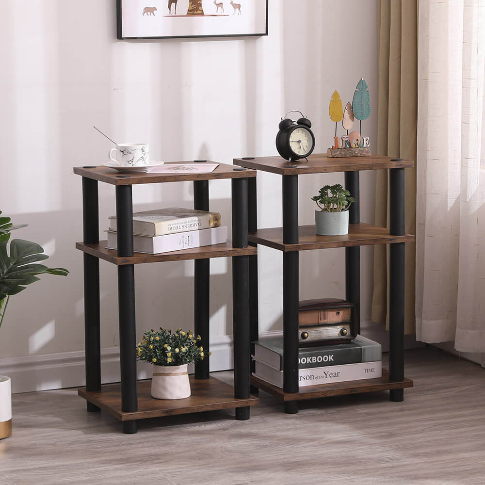 Turn-N-Tube End Table, Set of 2, Rustic Brown/Black
