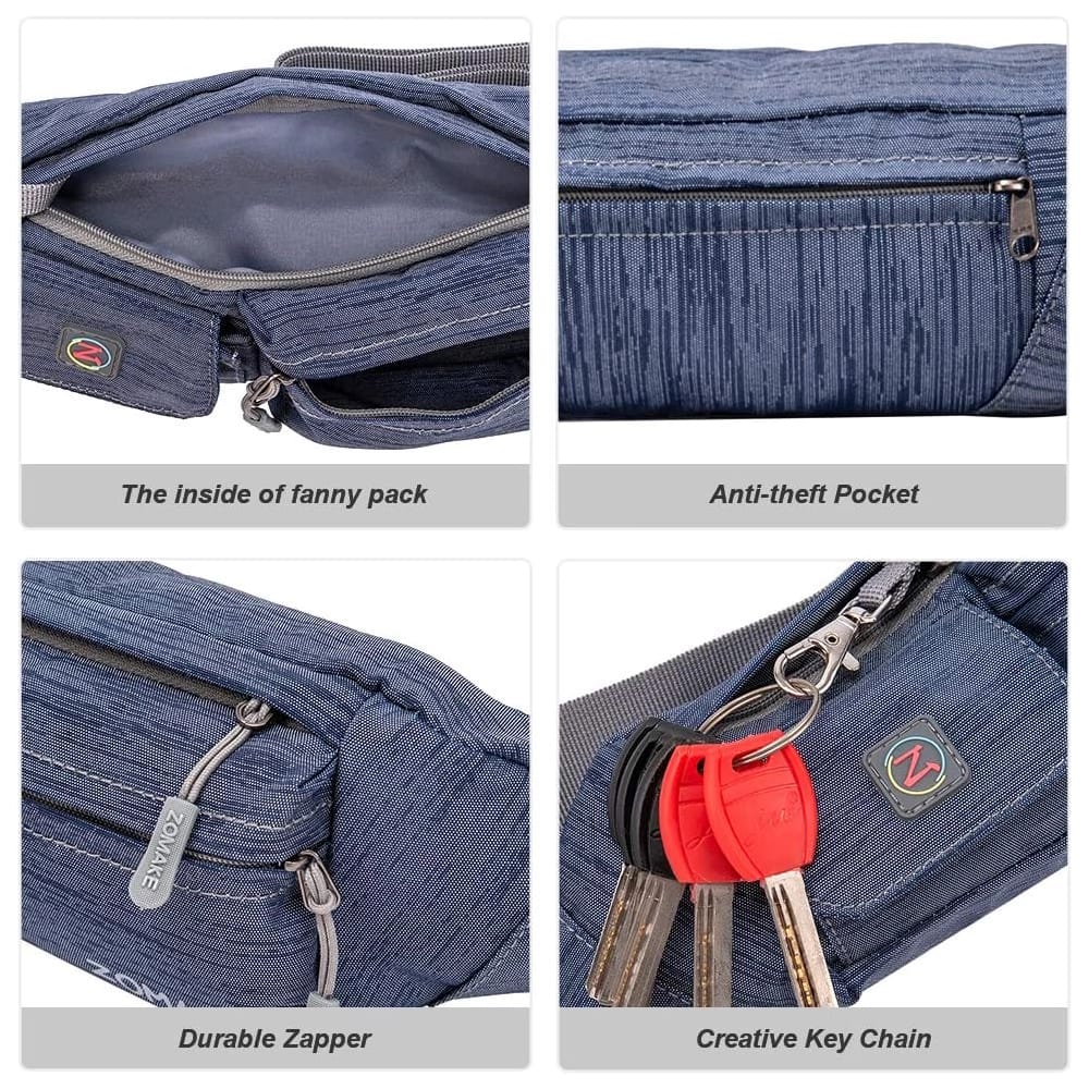ZOMAKE Small Crossbody Fanny Pack, Blue/Gray