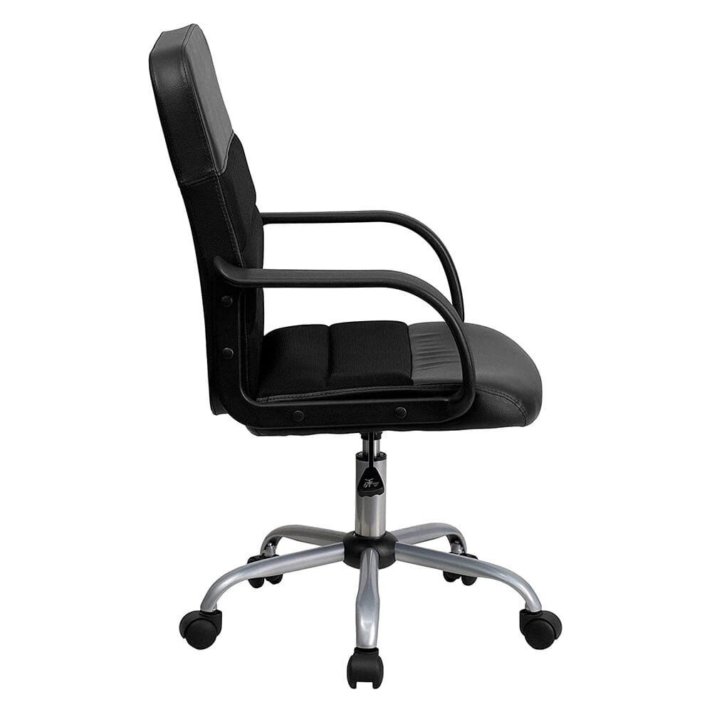 Mid-Back Mesh & Faux-Leather Office Chair, Black