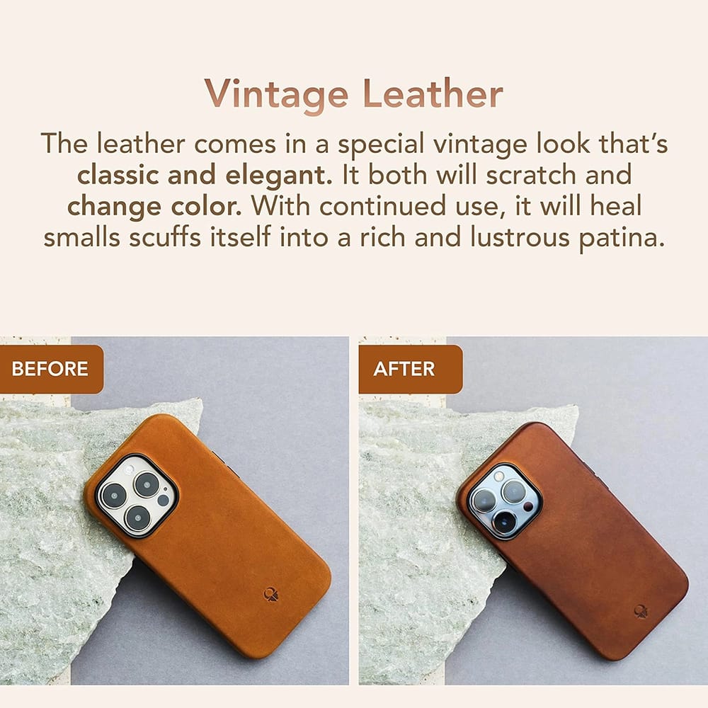 DONBOLSO Leather iPhone 14 Max Phone Case, Vintage Brown