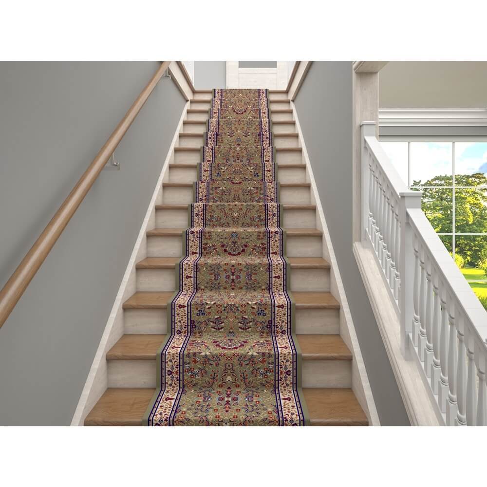 Avalon 26"x25' Stair Runner, Sarouk Green