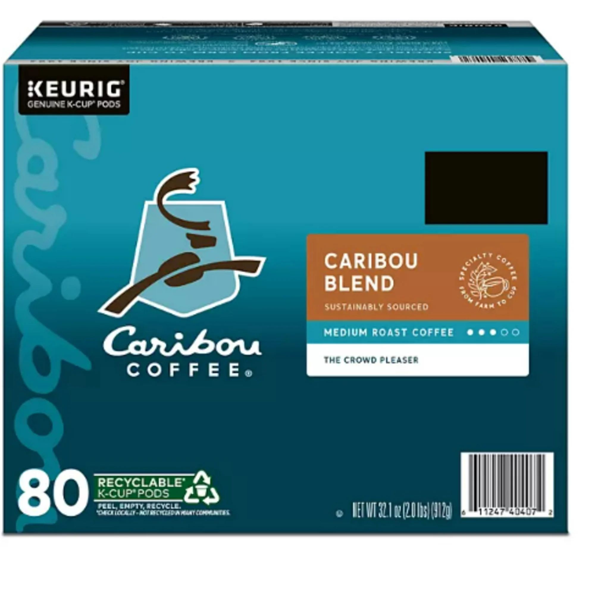 Caribou Coffee Single Medium Roast K-Cup Pod, Caribou Blend, 80 ct.