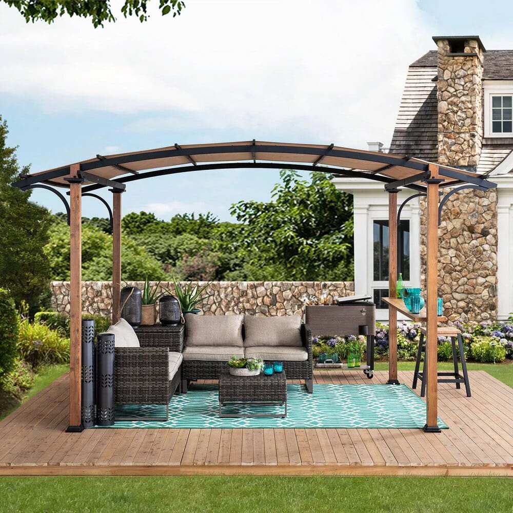 Wolcott 13' x 8.5' Steel Arched Pergola with Natural Wood-Like Finish