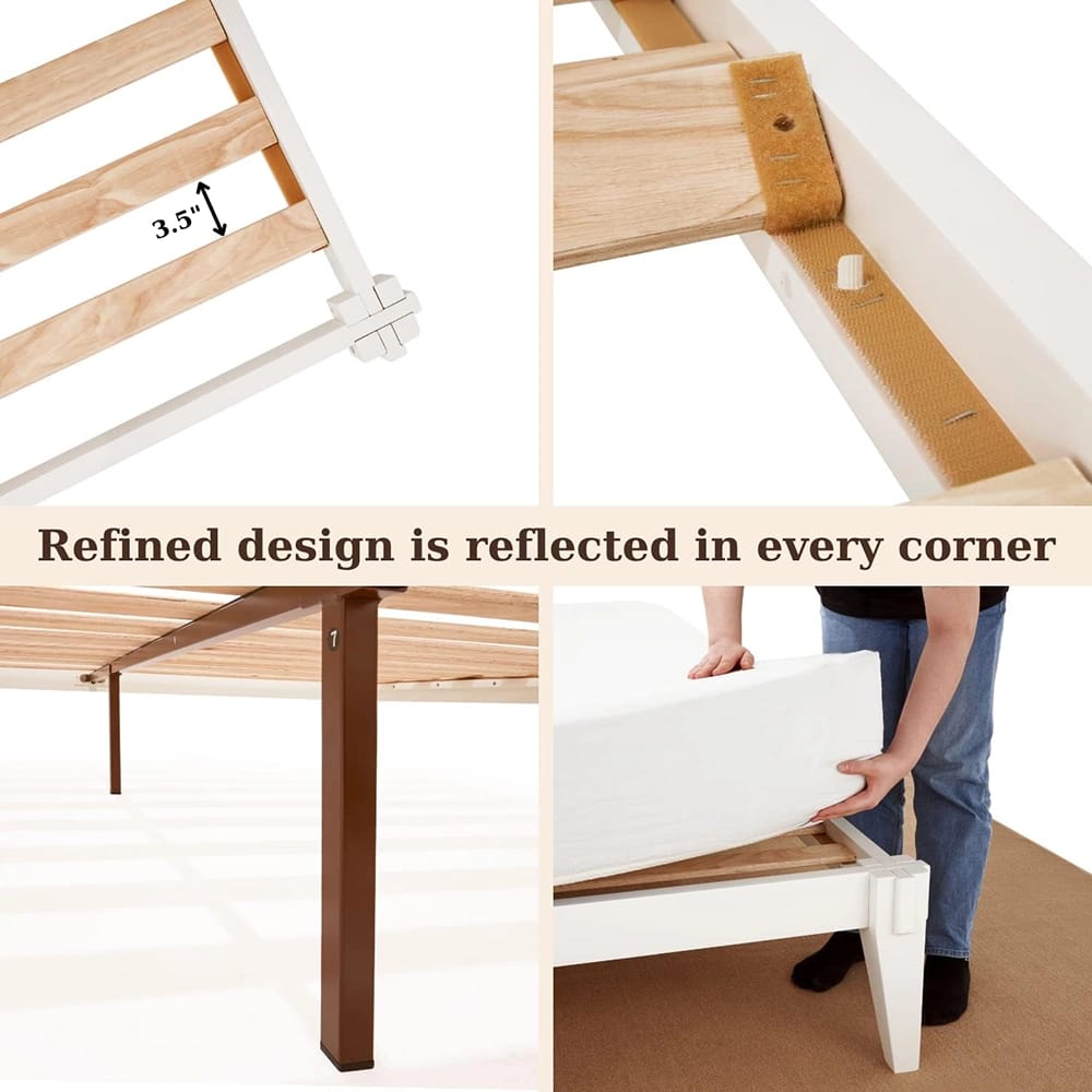 Bme Chalipa King Size Solid Wood Japanese Bed Frame, Ivory