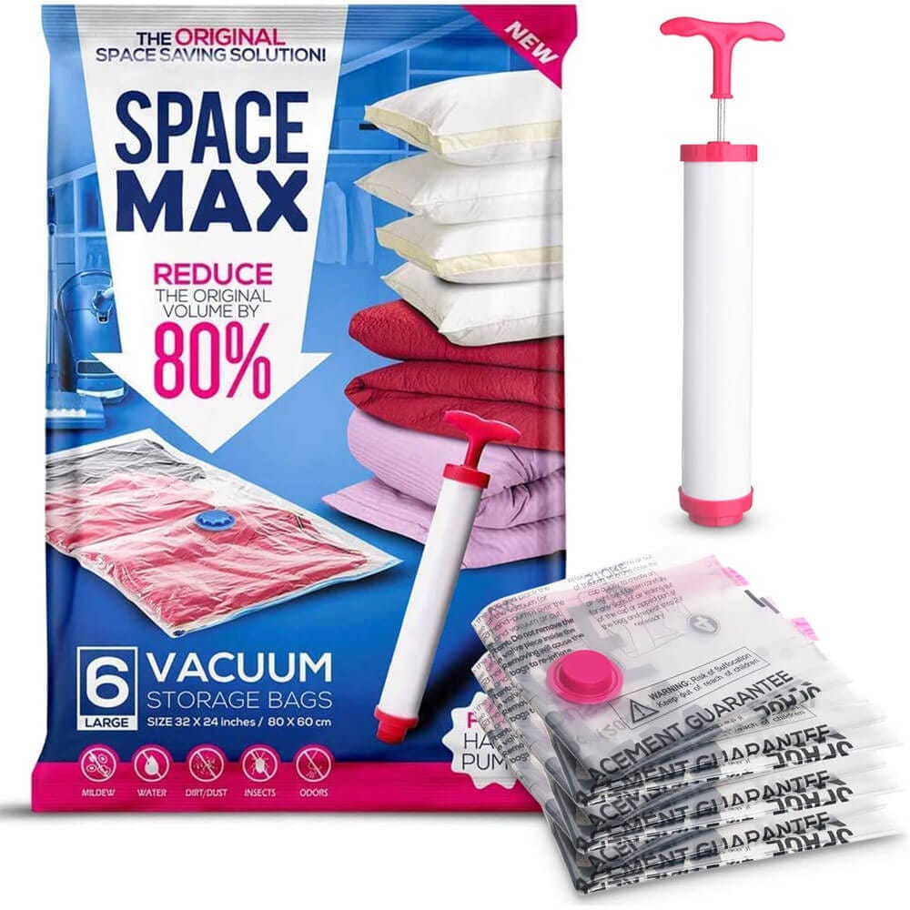 SPACE MAX Premium Space Saver Vacuum Storage Bags, Large Size, 6-Pack