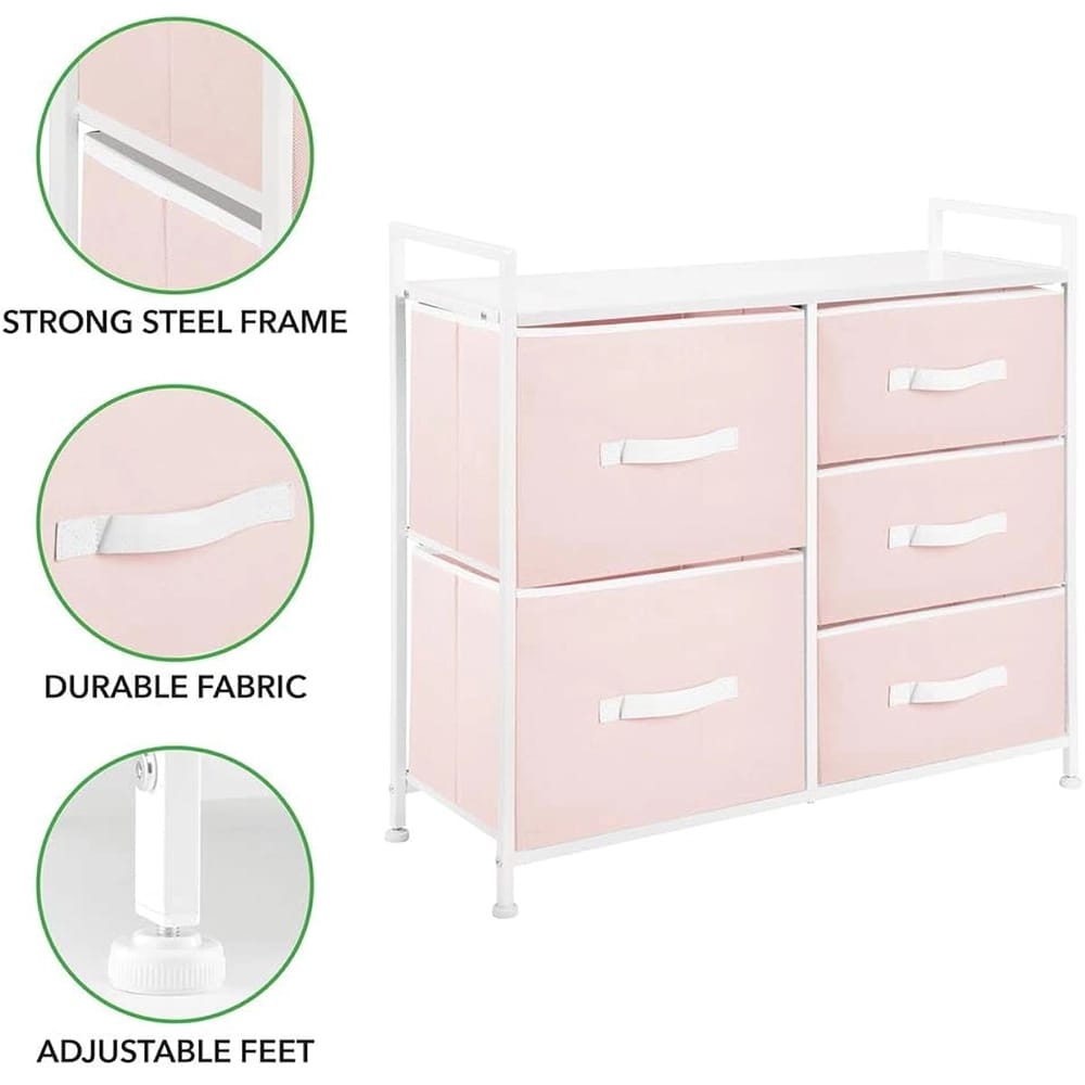 mDesign 5-Drawer Fabric Shelf, Pink/White