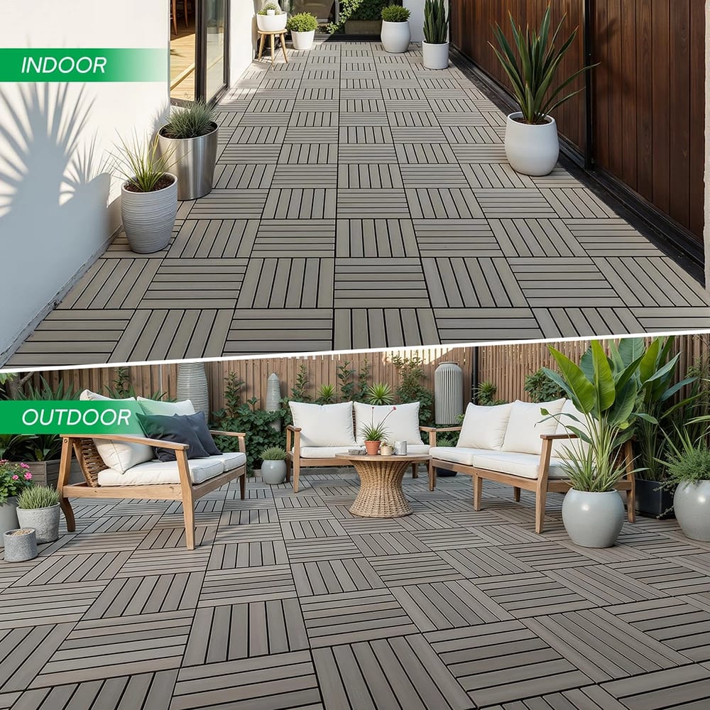Idzo Interlocking Waterproof Acacia Deck Tiles, Gray, 10 ct, 9.6 sq ft