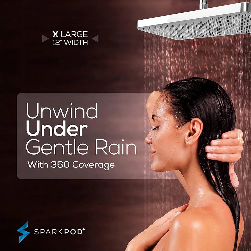 SparkPod 12" Rectangle Rain Shower Head, Chrome/White