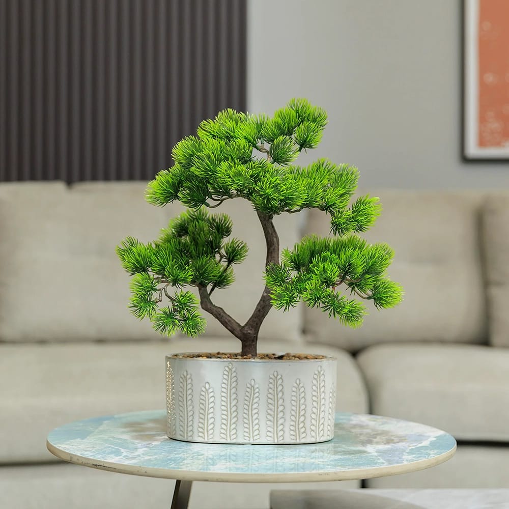 Vintage Home 14" Bonsai Trees in Beige Ceramic Vase, 2 pack