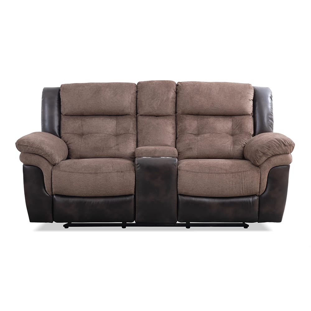 Two Tone Fabric Power Recliner Loveseat, Brown