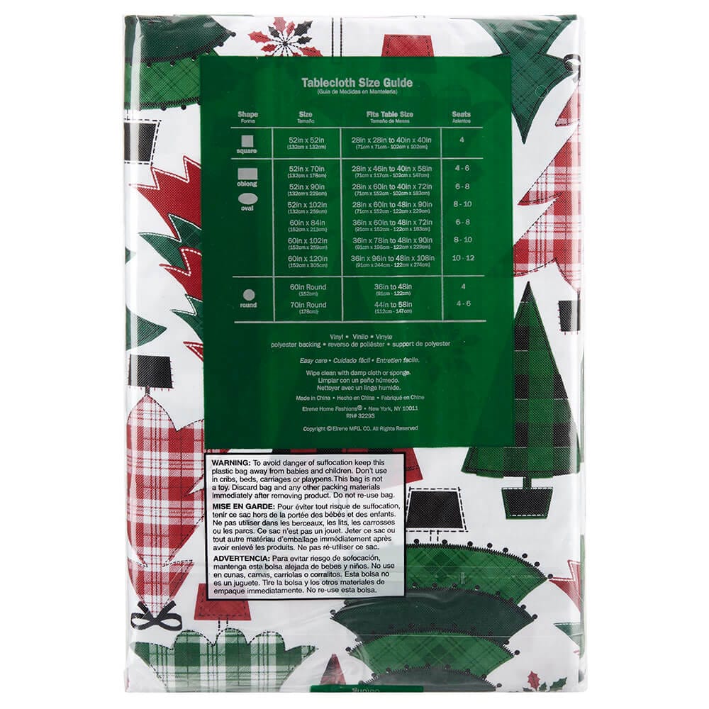 Seasonal Greetings Holiday Vinyl Tablecloth with Flannel Backing