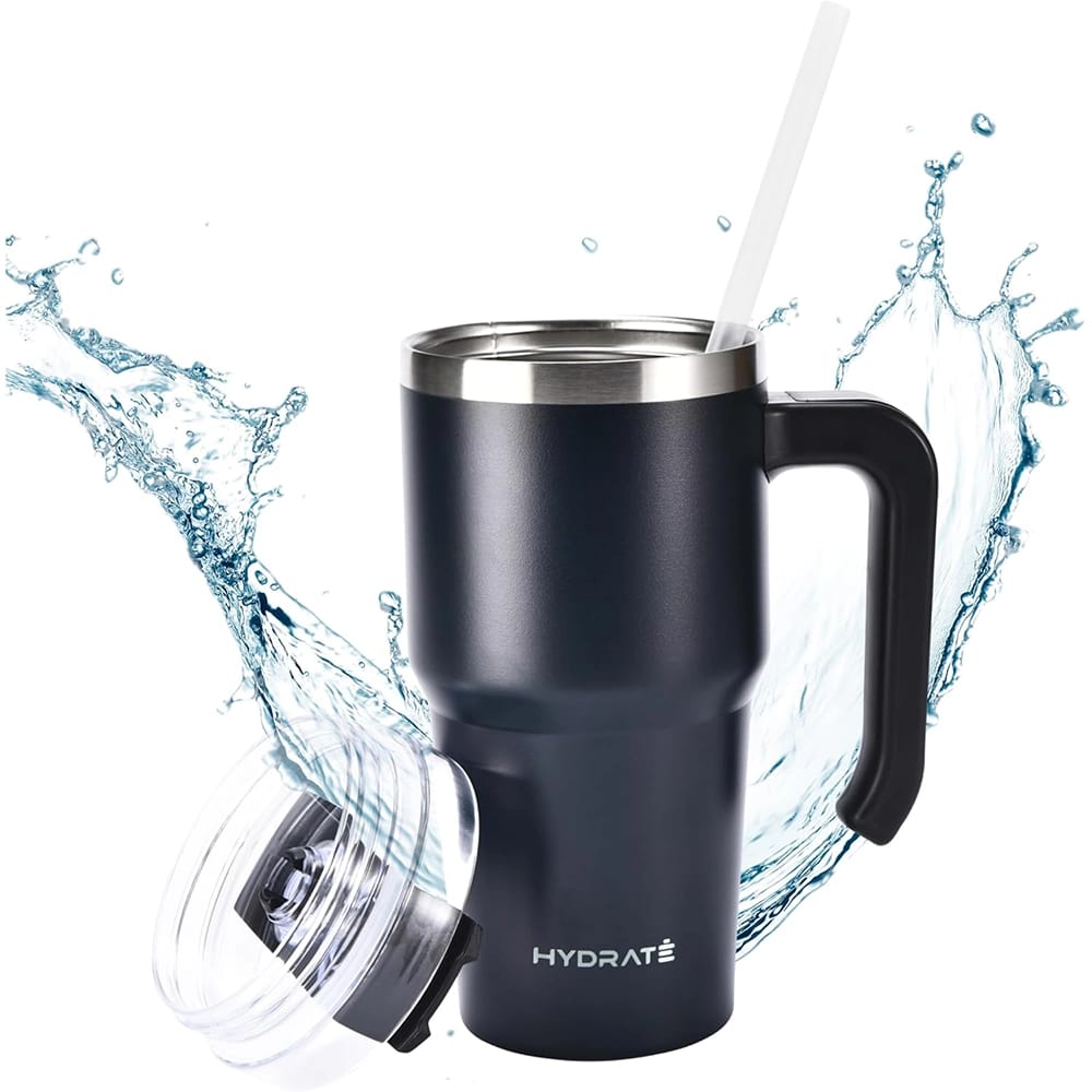 HYDRATE 20 oz Travel Tumbler with Handle, Black
