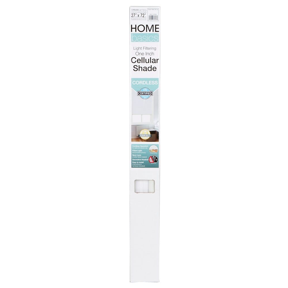 Home Basics Cordless Light Filtering 1 Cellular Shade, White, 27" x 72"