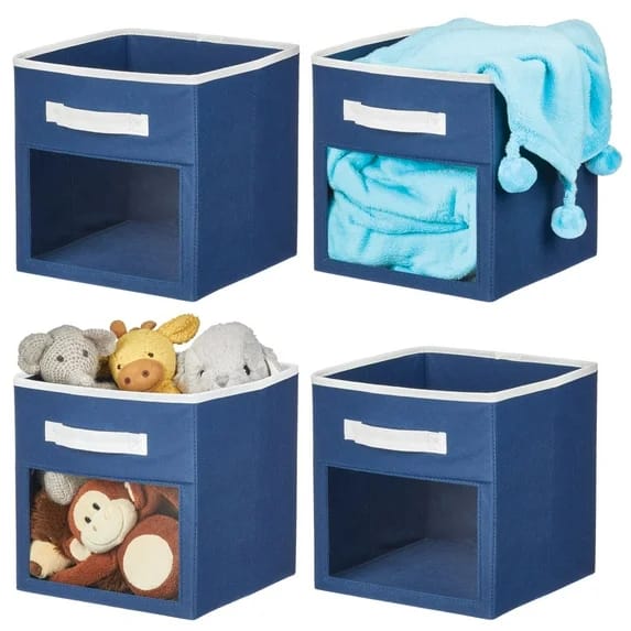 mDesign Fabric Storage Cube, Navy/White, 4 Pack