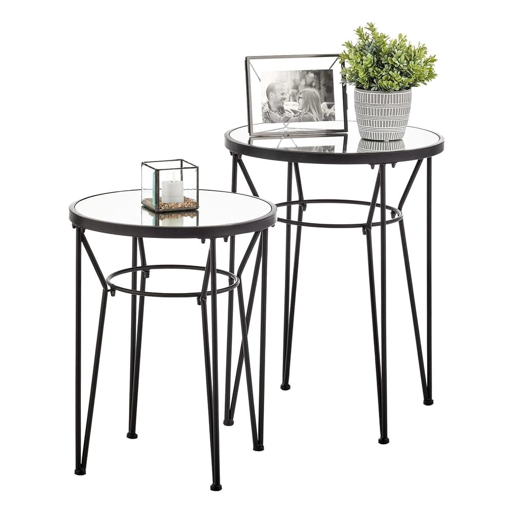 mDesign Round Metal Accent Table with Hairpin Legs, Set of 2, Matte Black