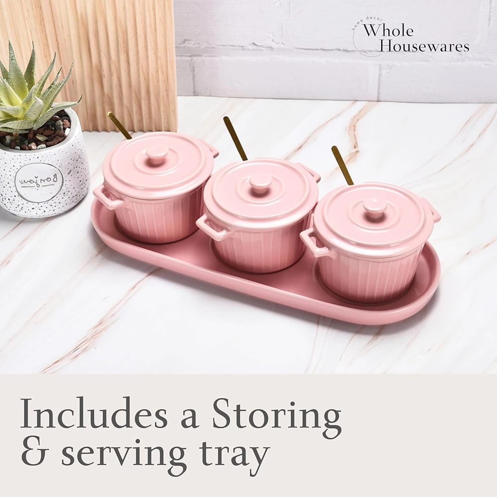 Whole Housewares Mini Ceramic Dutch Oven Set, Pink, Set of 3