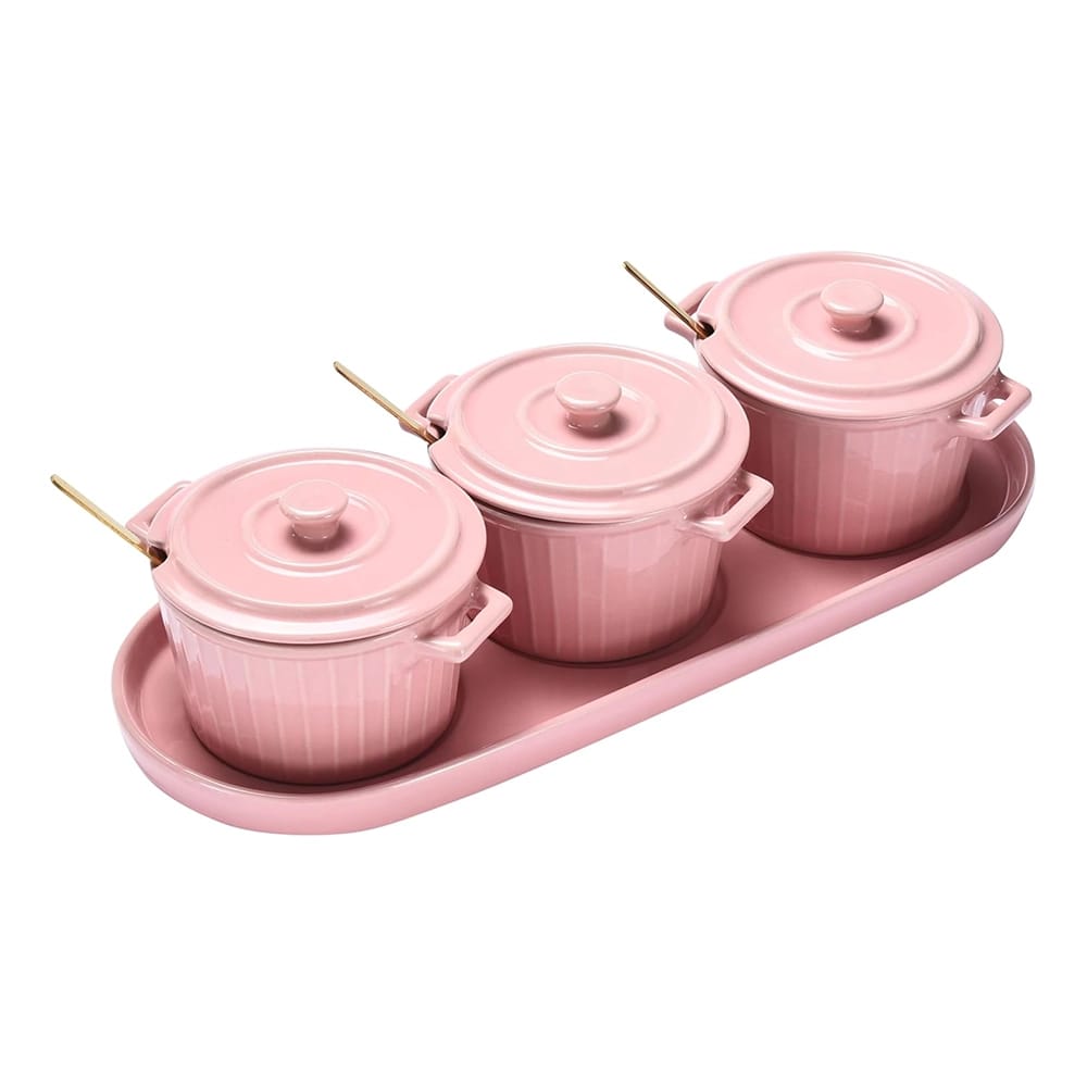 Whole Housewares Mini Ceramic Dutch Oven Set, Pink, Set of 3