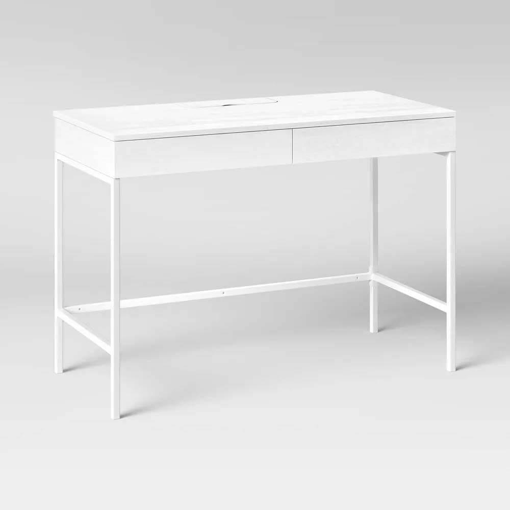 Loring Wood Desk with Drawers, White