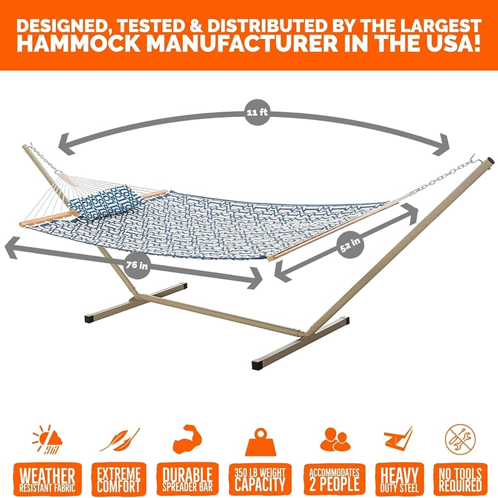 Castaway Living Quilted Hammock with Stand, Navy
