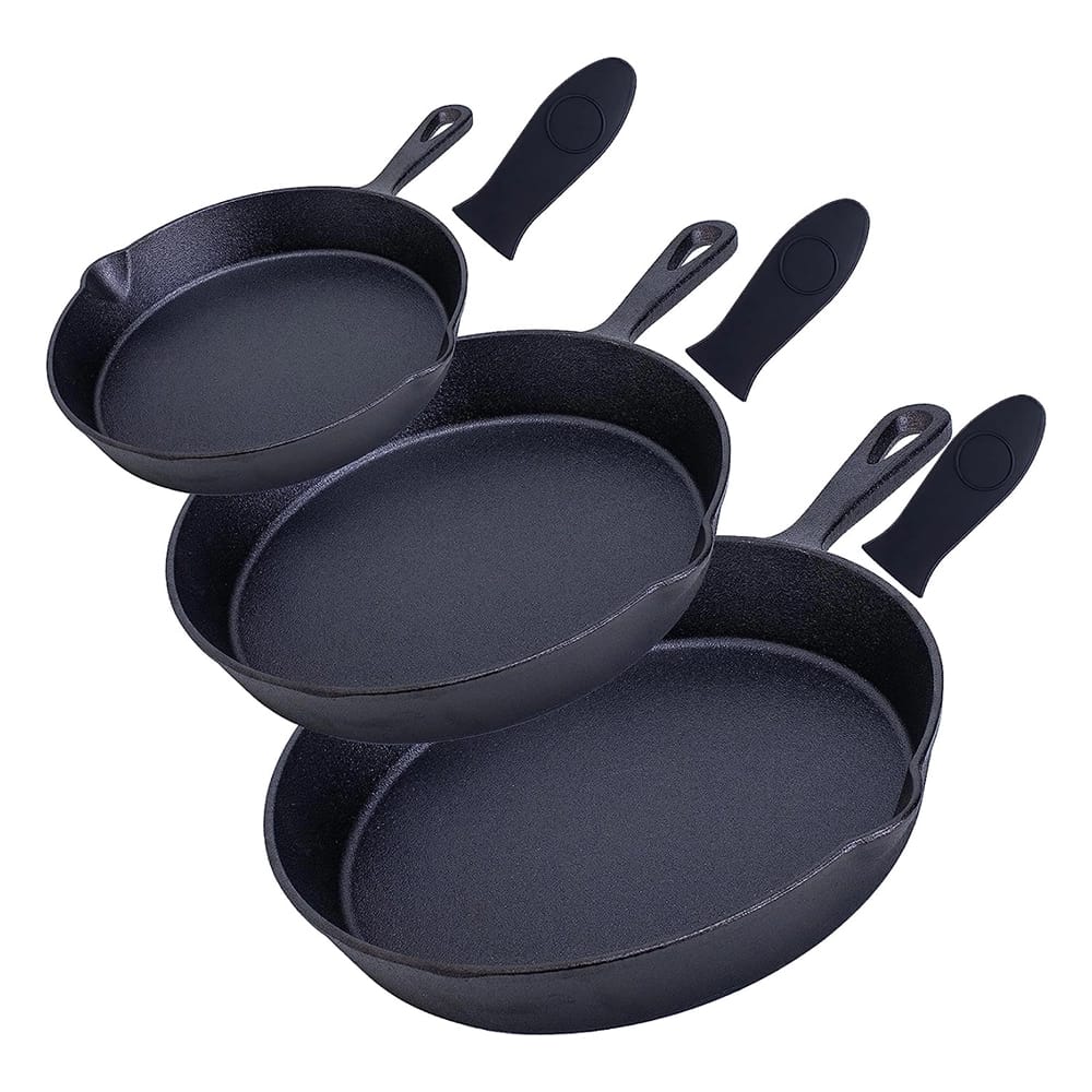 Bruntmor Pre-Seasoned Cast Iron Skillets, Set of 3