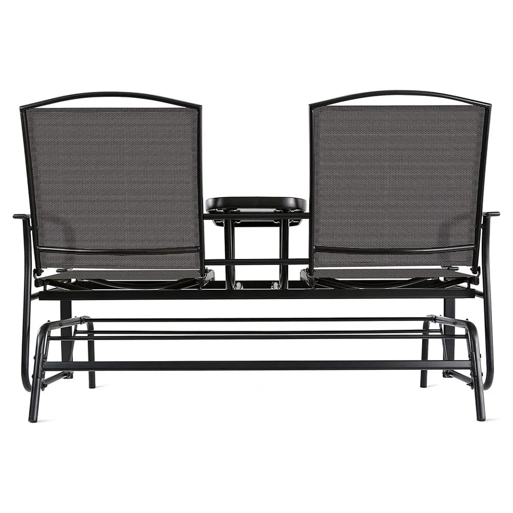 2-Person Outdoor Patio Glider Chair with Table, Black