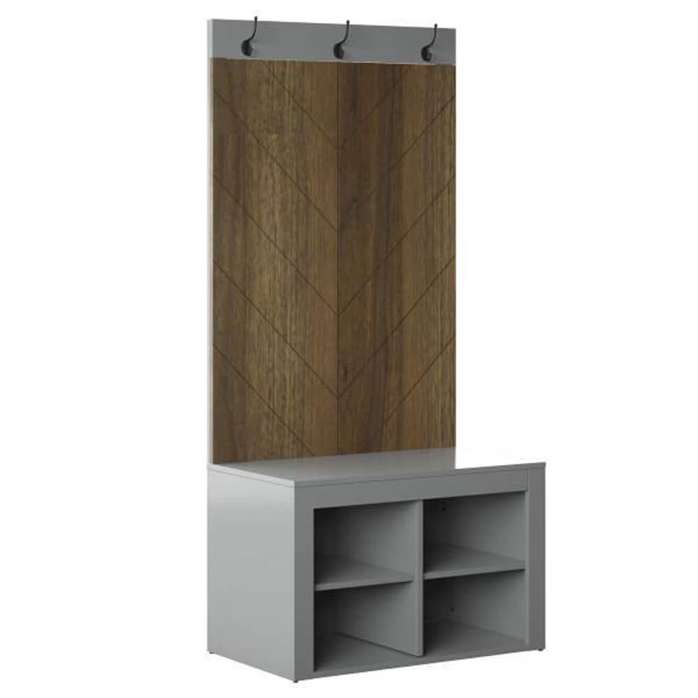 Twin Star Home Chevron Hall Tree with 4 Storage Cubbies, Pure Gray/Plainview Walnut