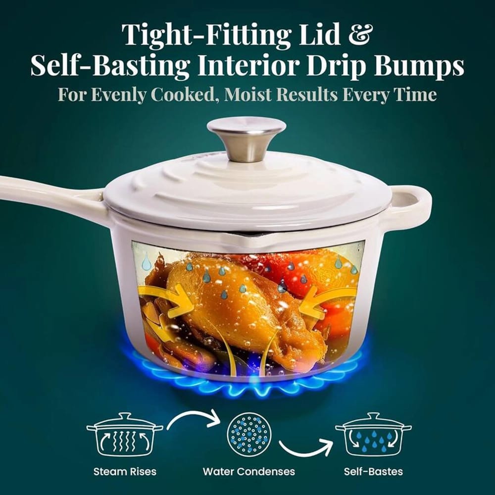 Larder & Vine 2.2 Qt Enameled Cast Iron Saucepan with Lid, Stone