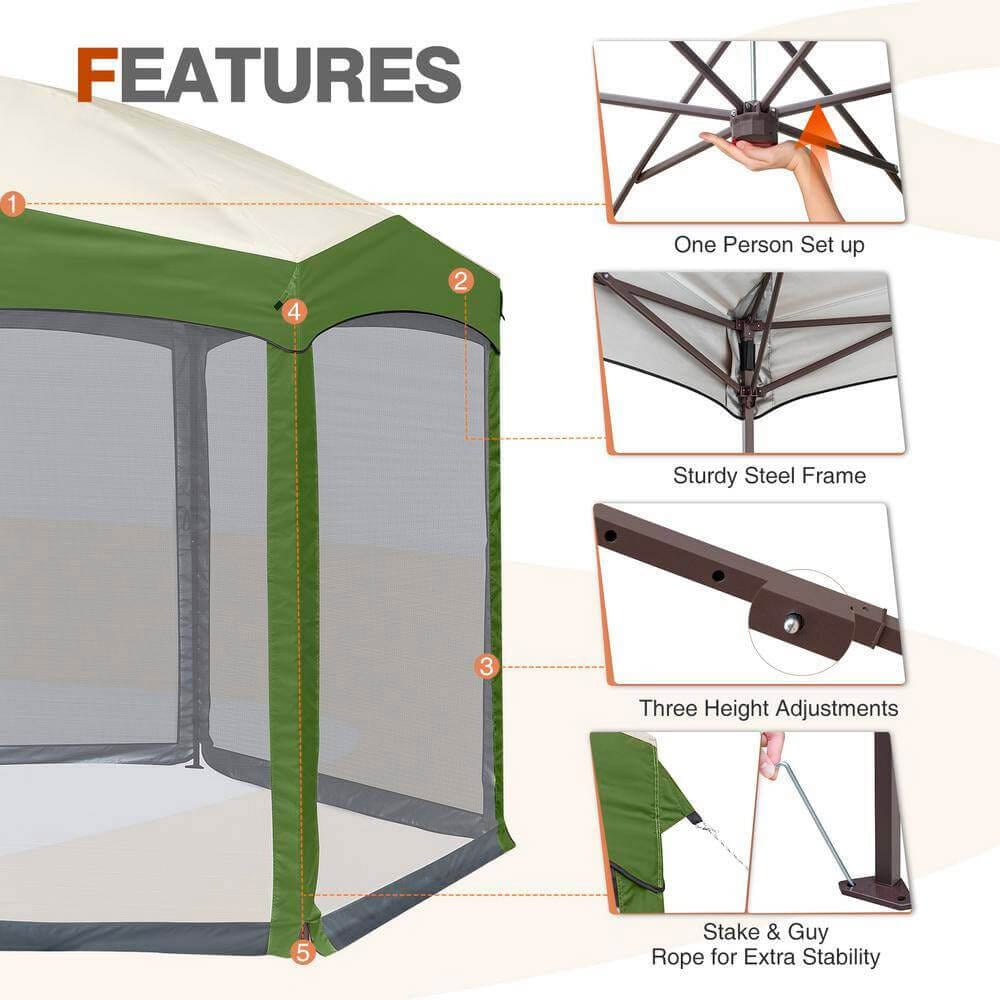 Hexagonal Pop-Up Gazebo with Mosquito Netting, Green