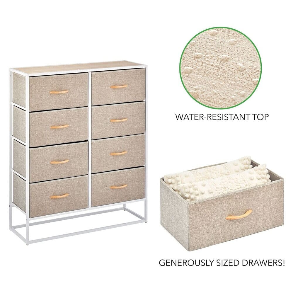 mDesign Modern 8-Drawer Storage Tower, Linen