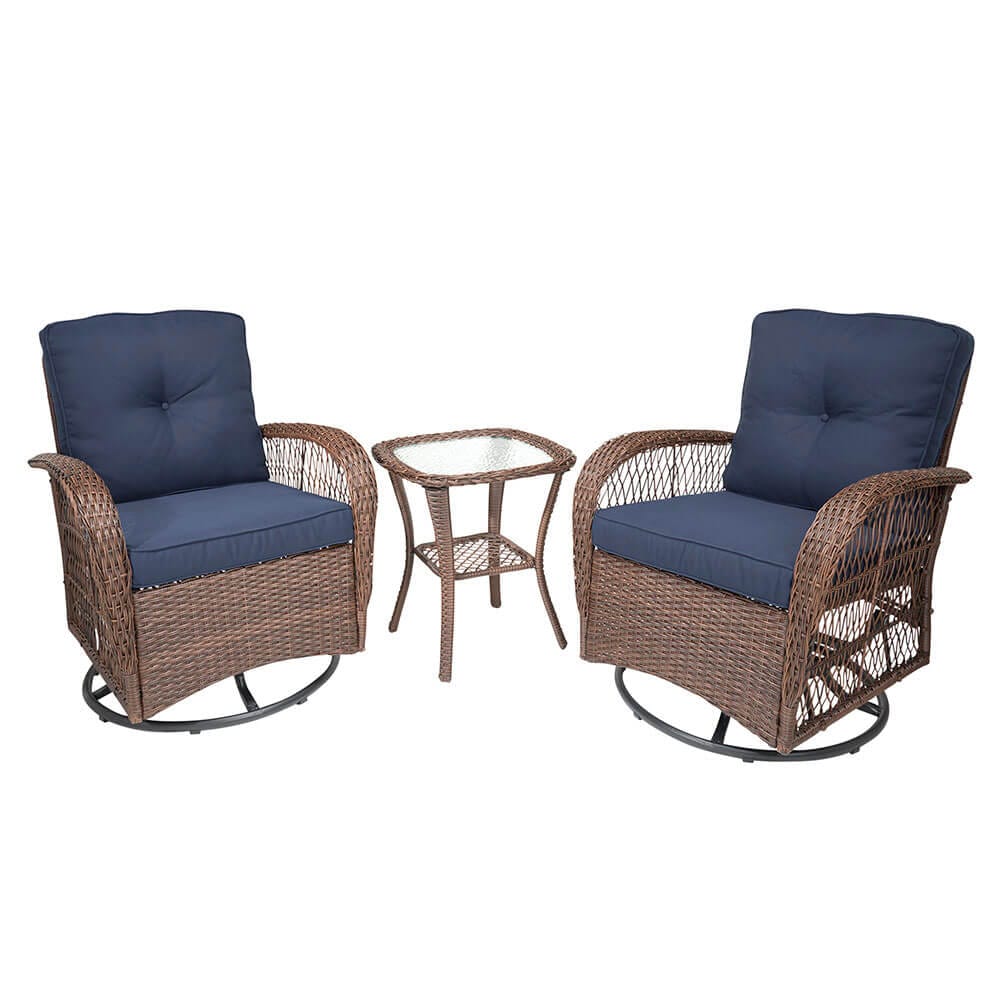 Outdoor Living Furnishings All-Weather 3-Piece Swivel Glider Set with Cushions