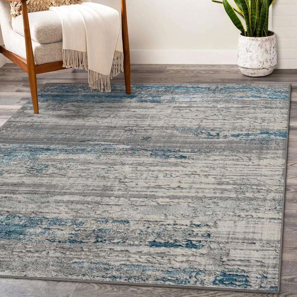 Florance 8'6" x 12'5" Contemporary Area Rug, Blue/Cream