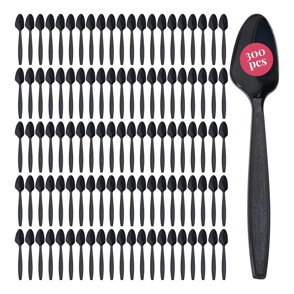 Prestee Plastic Spoons, Black, 300 Count