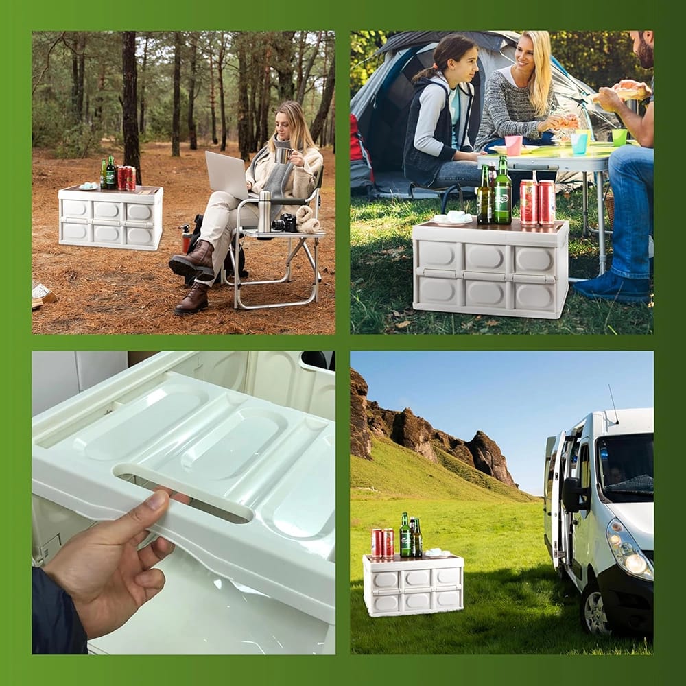 Grippi Collapsible Storage Bin with Wooden Lid