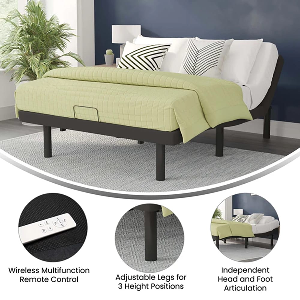 Adjustable Upholstered Bed Base with Wireless Remote, Queen