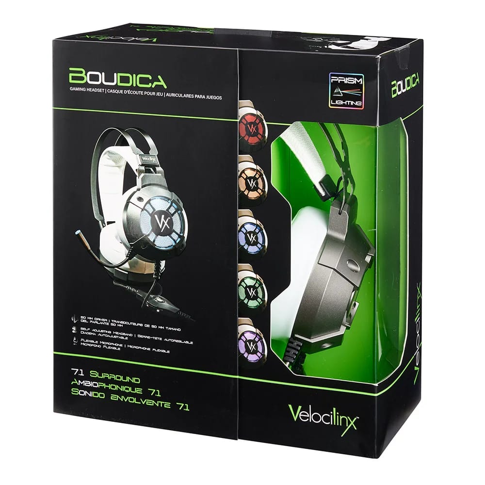 Velocilinx Surround Sound USB Gaming Headset, White/Silver