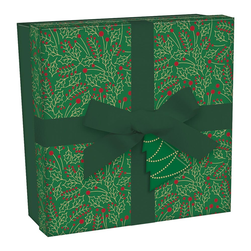 Large Christmas Gift Box with Ribbon and Tag, 11" x 11"