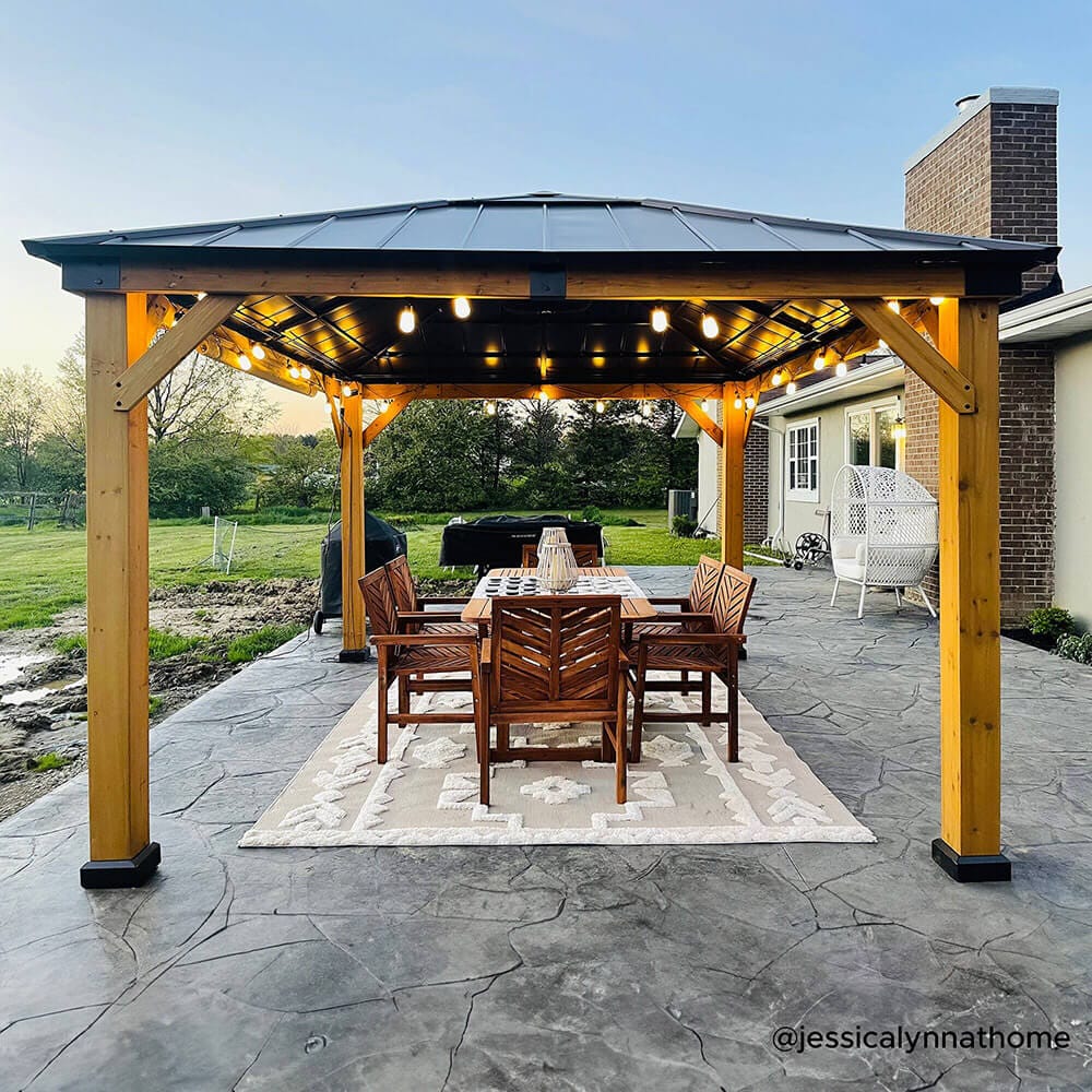 Douglas 11' x 13' Cedar Framed Gazebo with Steel & Polycarbonate Hip Roof Hardtop