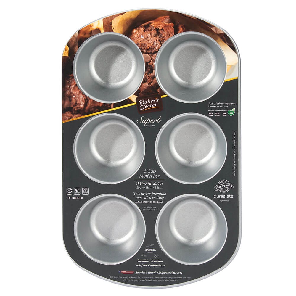 Baker's Secret Superb Collection 6 Cup Muffin Pan, 7"x11.5"