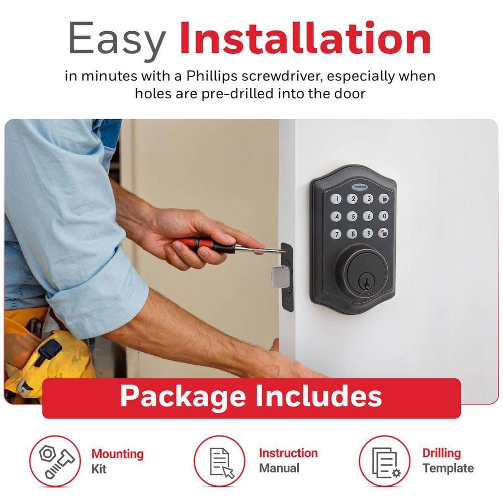 Honeywell Single Cylinder Deadbolt Lock with Electronic Keypad, Oil Rubbed Bronze
