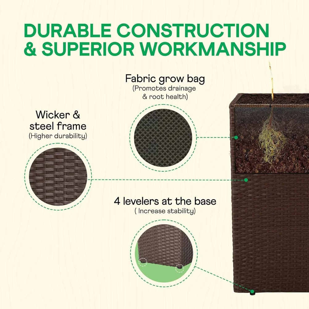 Idzo All Weather Wicker Raised Garden Bed Planter, Brown