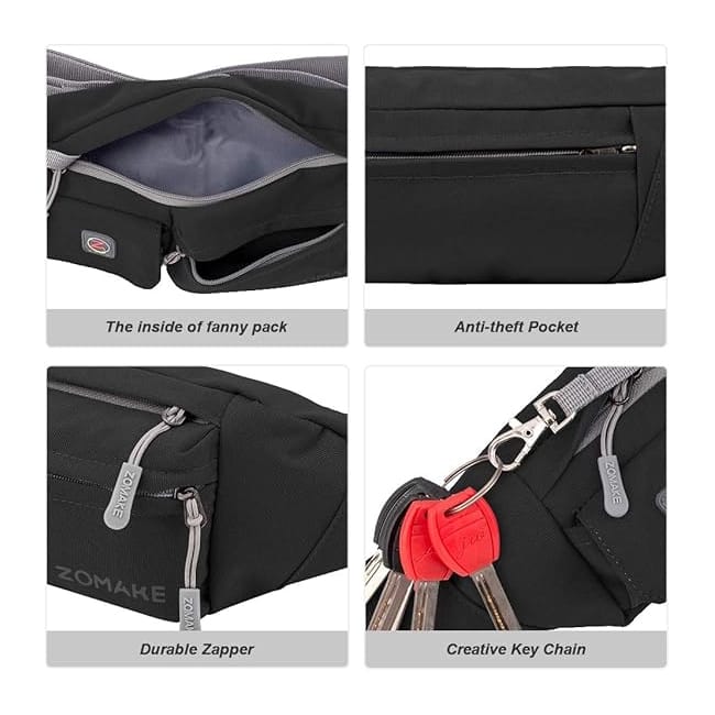 ZOMAKE Small Crossbody Fanny Pack, Black