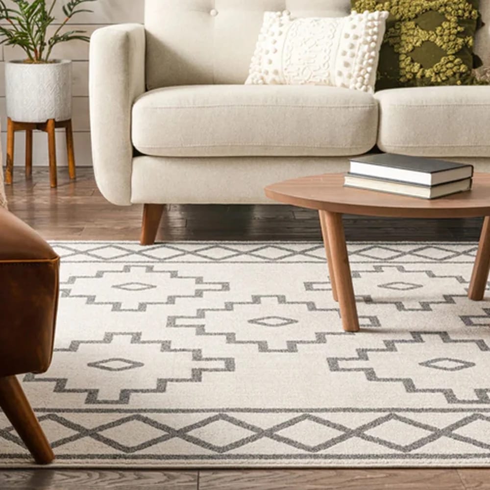 Well Woven 7'10" x 10'6" Loop-De-Loop Mica Southwestern Tribal Geometric Kilim Style Area Rug, Ivory/Gray