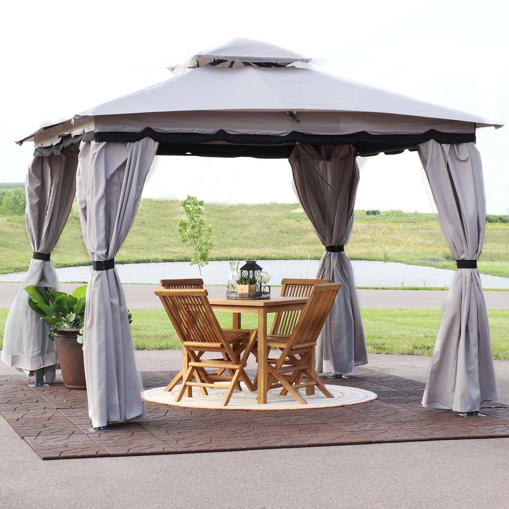 Sunnydaze 9.2' x 9.2' Soft Top Patio Gazebo with Screens and Privacy Walls, Gray