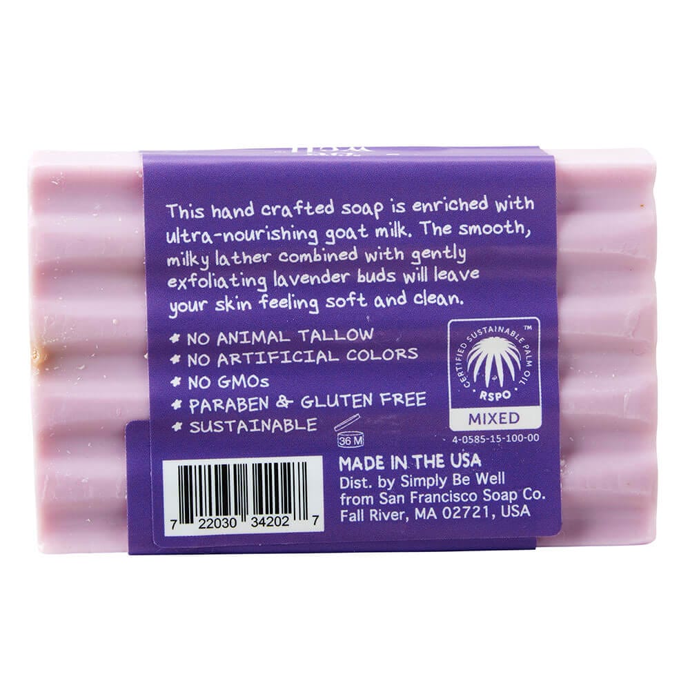 Simply Be Well Lavender Scented Goat Milk Bar Soap with Dried Lavender Buds, 4 oz