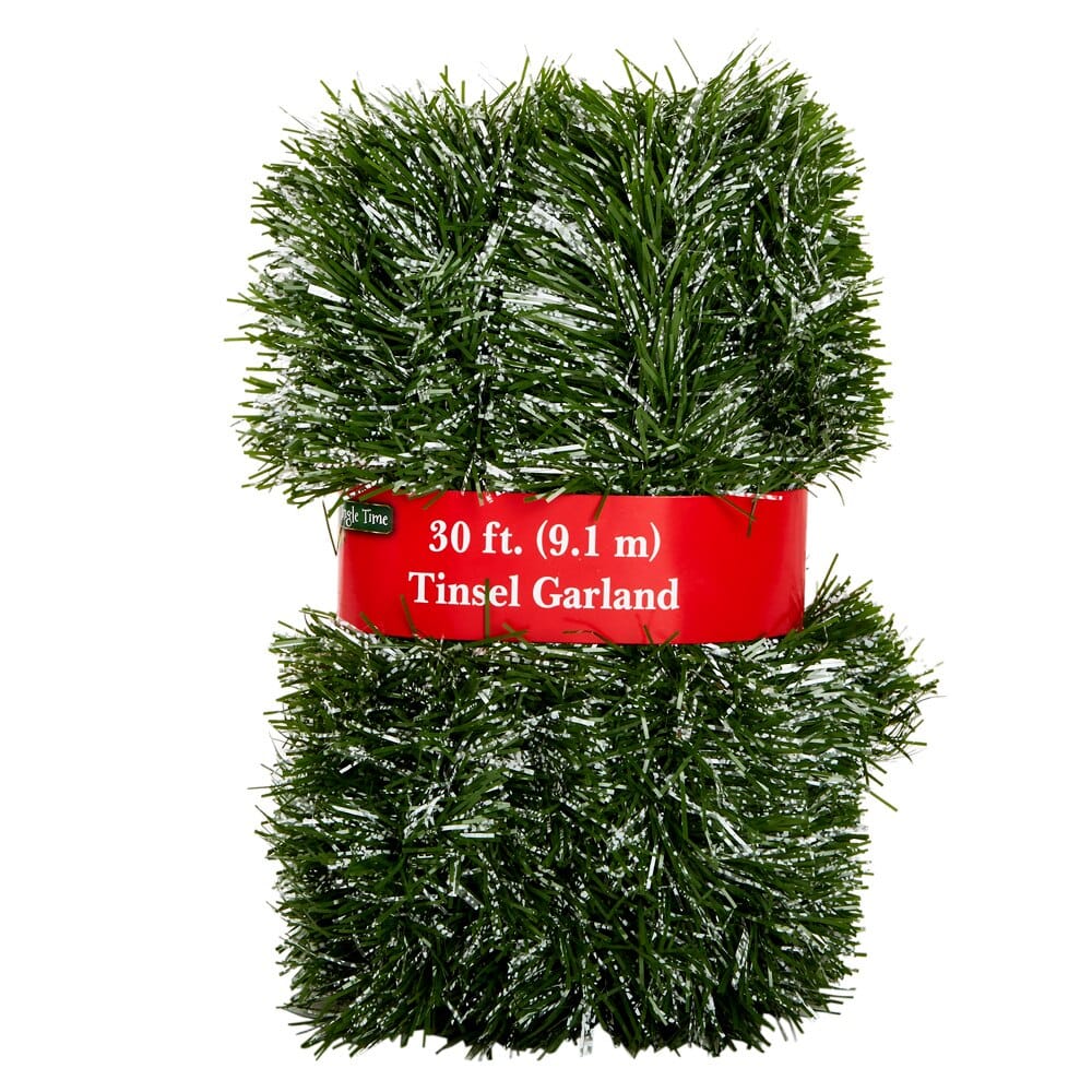 Jingle Time Snowy Pine Tinsel Garland, 30'
