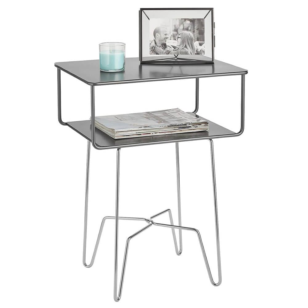 mDesign Modern Industrial Side Table with Storage Shelf, Graphite/Chrome