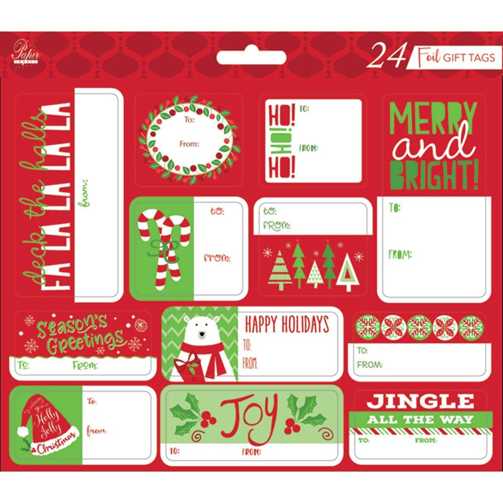 Glitter or Foil Christmas Gift Tags, 24 Count